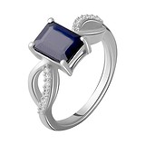 Женское серебряное кольцо с сапфиром и куб. циркониями