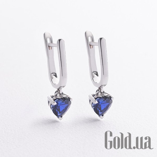 

Серьги с подвесками Украина, Серебряные серьги с синт. сапфирами