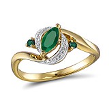 Женское золотое кольцо с бриллиантами и изумрудами, 210390