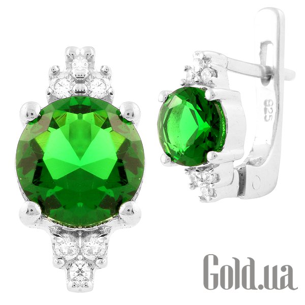 

Серьги Fresh Jewelry, Серебряные серьги с куб. циркониями и синт. изумрудами