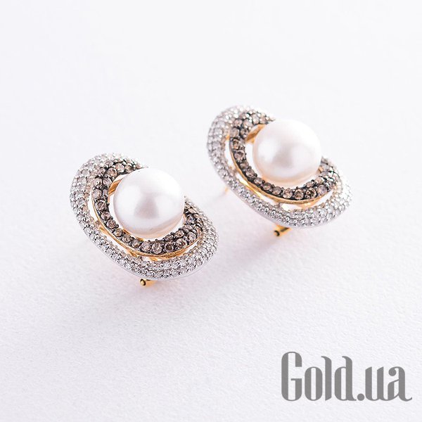 

Серьги Украина, Золотые серьги с бриллиантами и культив. жемчугом