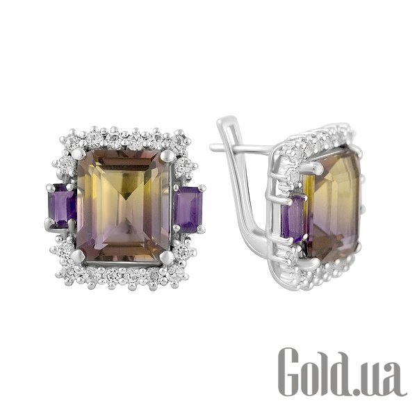 

Серьги Fresh Jewelry, Серебряные серьги с синт. аметринами, аметистами и куб. циркониями
