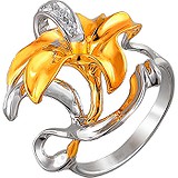 Женское серебряное кольцо с куб. циркониями в позолоте, 1620440