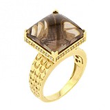 Женское золотое кольцо с дымчатым кварцем и бриллиантами
