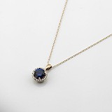 Золотий кулон з ланцюжком з куб. цирконіями і синт. сапфіром, 1796824