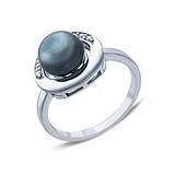 Женское серебряное кольцо с жемчугом и куб. циркониями, 160729