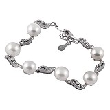 Жіночий Срібний браслет з перлами і куб. цирконіями, 064729