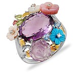 Женское золотое кольцо с бриллиантами и полудрагоценными камнями, 013018