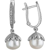 Срібні сережки з культів. перлами і куб. цирконіями, 1608410
