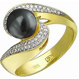 Женское золотое кольцо с бриллиантами и культив. жемчугом, 1625306