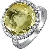 Женское серебряное кольцо с кварцем и куб. циркониями, 1637082