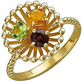 Женское золотое кольцо с гранатом, хризолитом и цитрином, 1666266
