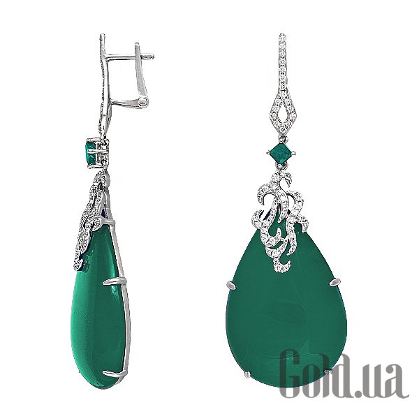 

Серьги с подвесками Lurie Jewelry, Золотые серьги с бриллиантами, изумрудами и зелеными агатами