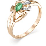 Женское золотое кольцо с бриллиантами и изумрудом, 1604315