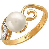 Женское золотое кольцо с куб. циркониями и культив. жемчугом, 1617627
