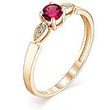 Женское золотое кольцо с бриллиантами и рубином, 1633499