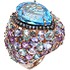 Женское серебряное кольцо с куб. циркониями, топазом и сапфирами в позолоте - фото 1
