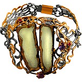 Женский серебряный браслет с куб. циркониями и янтарем в позолоте, 1655771