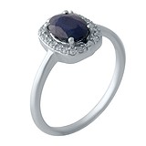 Женское серебряное кольцо с сапфиром и куб. циркониями, 1726427