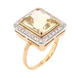 Женское золотое кольцо с цитрином и куб. циркониями, 1733083
