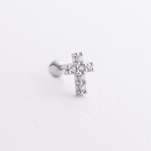 Срібна одиночна сережка з куб. цирконіями