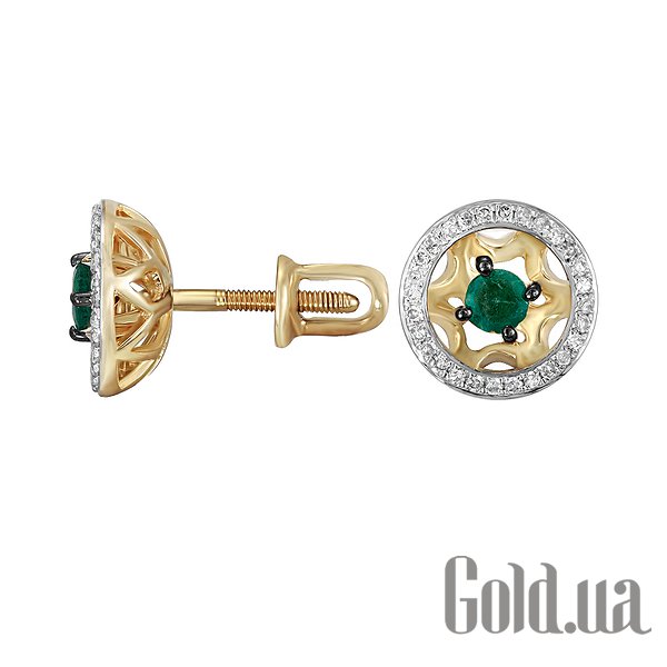

Серьги-гвоздики Lurie Jewelry, Золотые серьги с бриллиантами и изумрудами