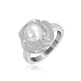 Женское серебряное кольцо с куб. циркониями и искусств. жемчугом, 072155