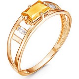 Женское золотое кольцо с цитрином и куб. циркониями, 1652700
