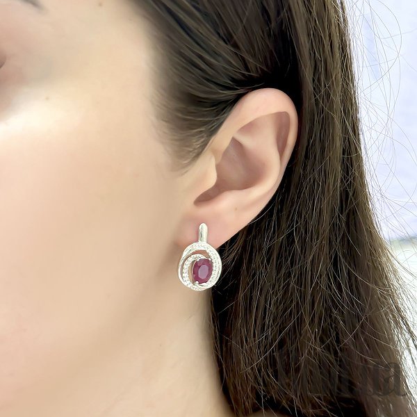 Сережки Fresh Jewelry Срібні сережки з куб. цирконіями та рубінами