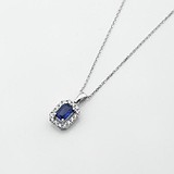 Золотий кулон з ланцюжком з куб. цирконіями і синт. сапфіром, 1796829