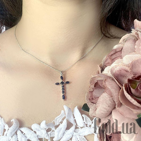 Кулон-хрестик Fresh Jewelry Срібний кулон із сапфірами