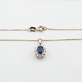 Золотий кулон з ланцюжком з куб. цирконіями і синт. сапфіром, 1796830