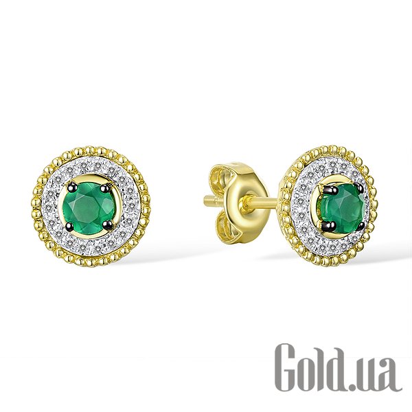 

Серьги-гвоздики Lurie Jewelry, Золотые серьги с бриллиантами и изумрудами