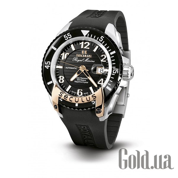 

Швейцарские часы Seculus, Royal Marine 3441.7.2824 black, ss-ipb-rose, black silicon