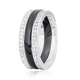 Серебряное обручальное кольцо с керамикой и куб. циркониями, 572894