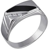 Мужское серебряное кольцо с куб. циркониями и ониксом, 1604063