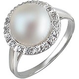 Женское серебряное кольцо с культив. жемчугом и куб. циркониями, 1612255