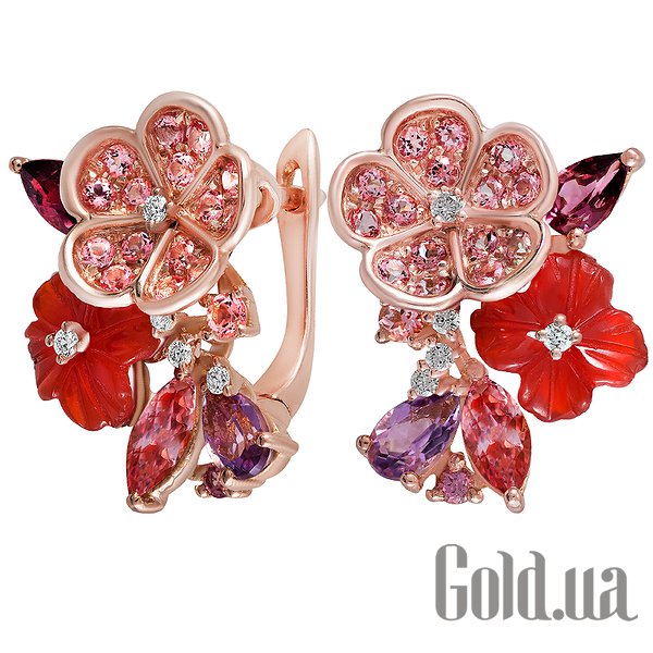 

Серьги Lurie Jewelry, Золотые серьги с бриллиантами, агатами, аметистами, родолитами и топазами