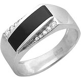 Мужское серебряное кольцо с ониксом и куб. циркониями, 1604064