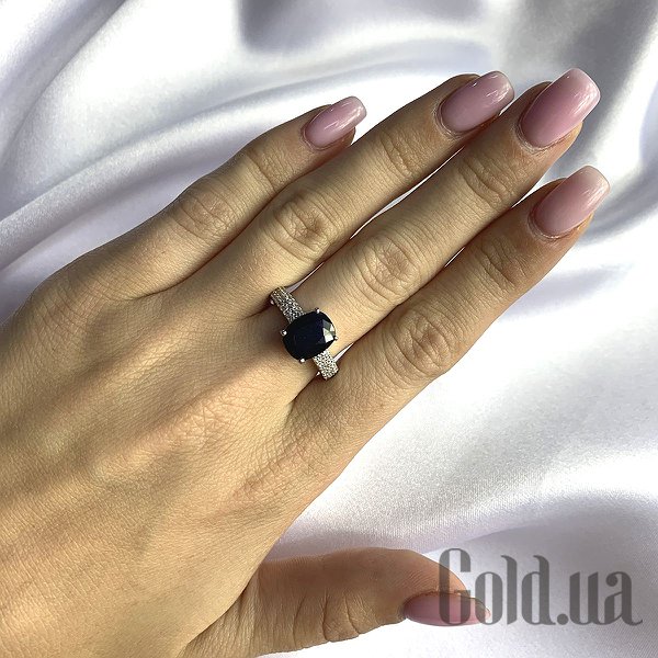 Каблучка Fresh Jewelry Жіноча срібна каблучка з куб. цирконіями і сапфіром, 17.5