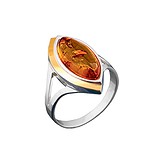 Женское серебряное кольцо с янтарем в позолоте, 820960
