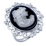 Женское серебряное кольцо с куб. циркониями, перламутром и эмалью