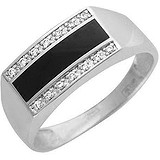 Мужское серебряное кольцо с ониксом и куб. циркониями, 1604065