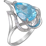 Женское серебряное кольцо с куб. циркониями и топазом, 1610977