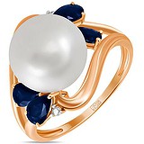 Женское золотое кольцо с бриллиантами, сапфирами и культив. жемчугом, 1639905