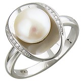Женское серебряное кольцо с куб. циркониями и культив. жемчугом, 1674721