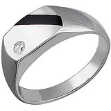 Мужское серебряное кольцо с куб. цирконием и ониксом, 1604066