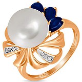 Женское золотое кольцо с бриллиантами, сапфирами и культив. жемчугом, 1639906
