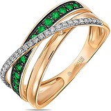 Женское золотое кольцо с бриллиантами и изумрудами, 1700834