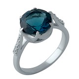 Женское серебряное кольцо с топазом и куб. циркониями (2012412), фото